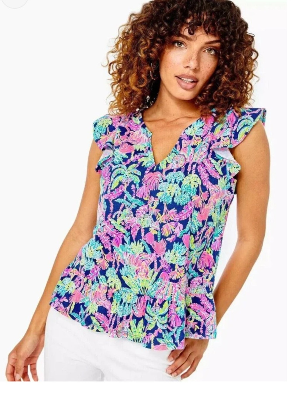 Lilly Pulitzer Lacie Peplum Blouse Top Ruffle Sleeve Printed Cotton